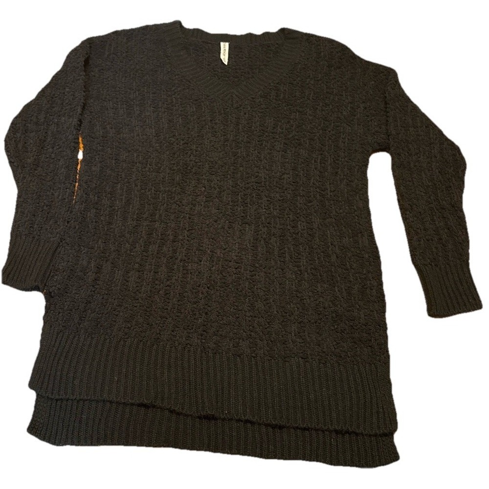 Black V-Neck Sweater Zenana XL Textured Knit Long Sleeve Pullover